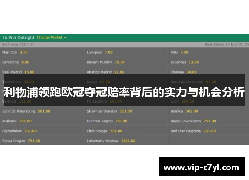 利物浦领跑欧冠夺冠赔率背后的实力与机会分析
